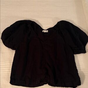 Velvet Black V-Neck Puff Sleeve Top